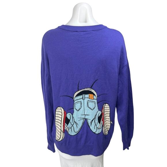 Moschino H&M Disney Goofy 100% Wool Purple Long Sleeve Sweatshirt Sweater Top L - Picture 2 of 6
